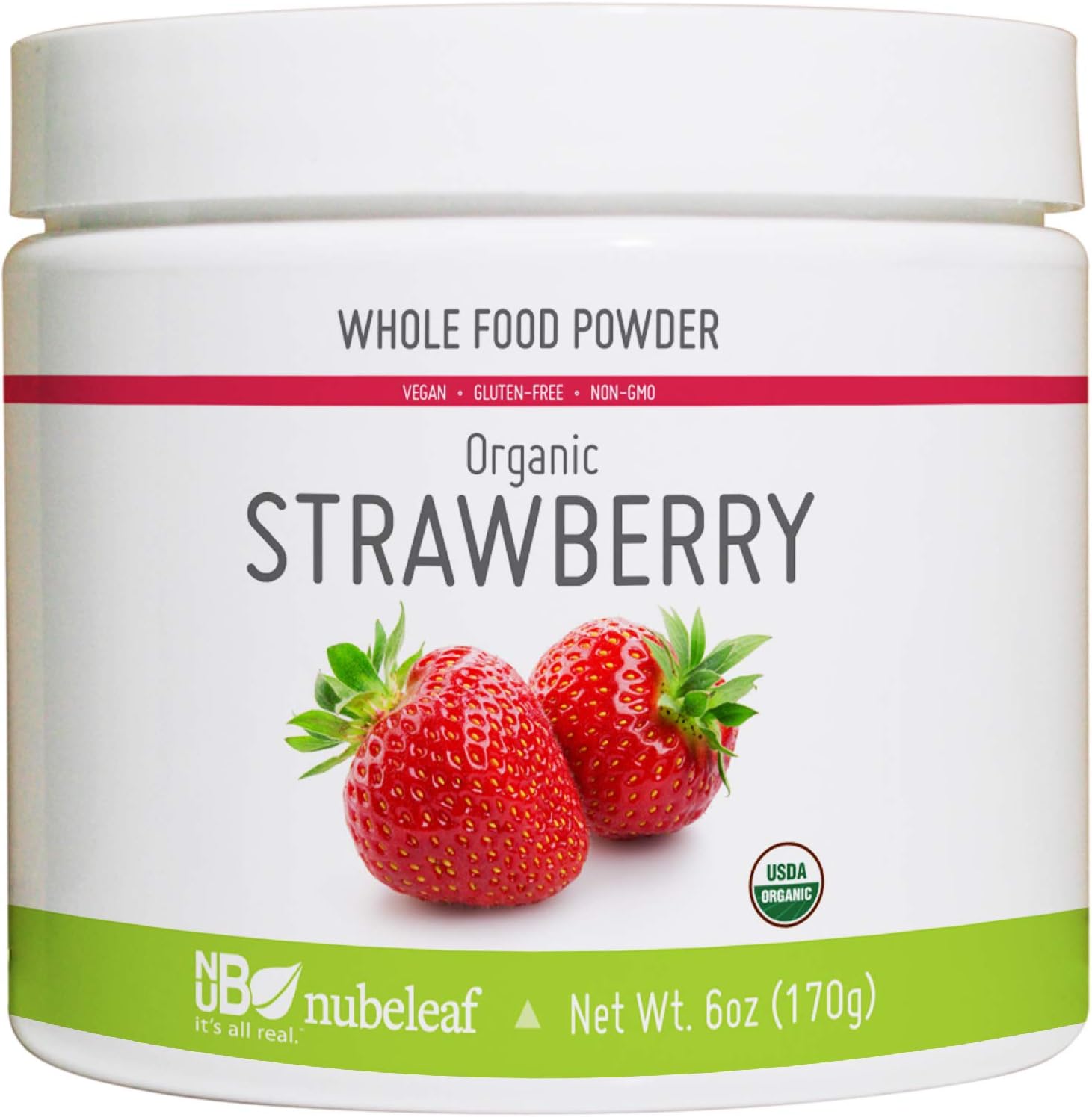 nubeleaf Organic Strawberry Powder 6oz Jar - Non-GMO, Gluten-Free, Organic, Raw, Vegan Source of Essential Vitamins & Minerals - Single-Ingredient Nutrient Rich Superfood