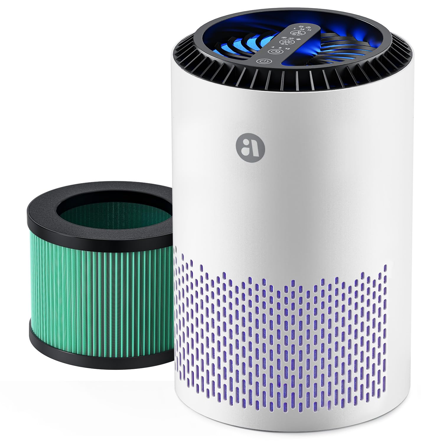 AROEVE Air Purifiers for Bedroom Home, 3 Layer Filter for Smoke Pollen Allergies Pet Dander Odor, Sleep Mode, Energy Saving, 4 Speeds, Timer for Office, Dorm, MK01A White+Green
