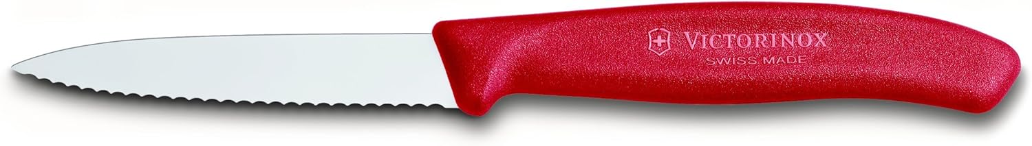 Victorinox 3.25 Inch Swiss Classic Paring Knife with Serrated Edge, Spear Point, Red, 8 cm