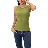 KAZCANA Women's Sleeveless Crewneck Ribbed Tank Top Slim Fit Racerback Summer Basic Shirt