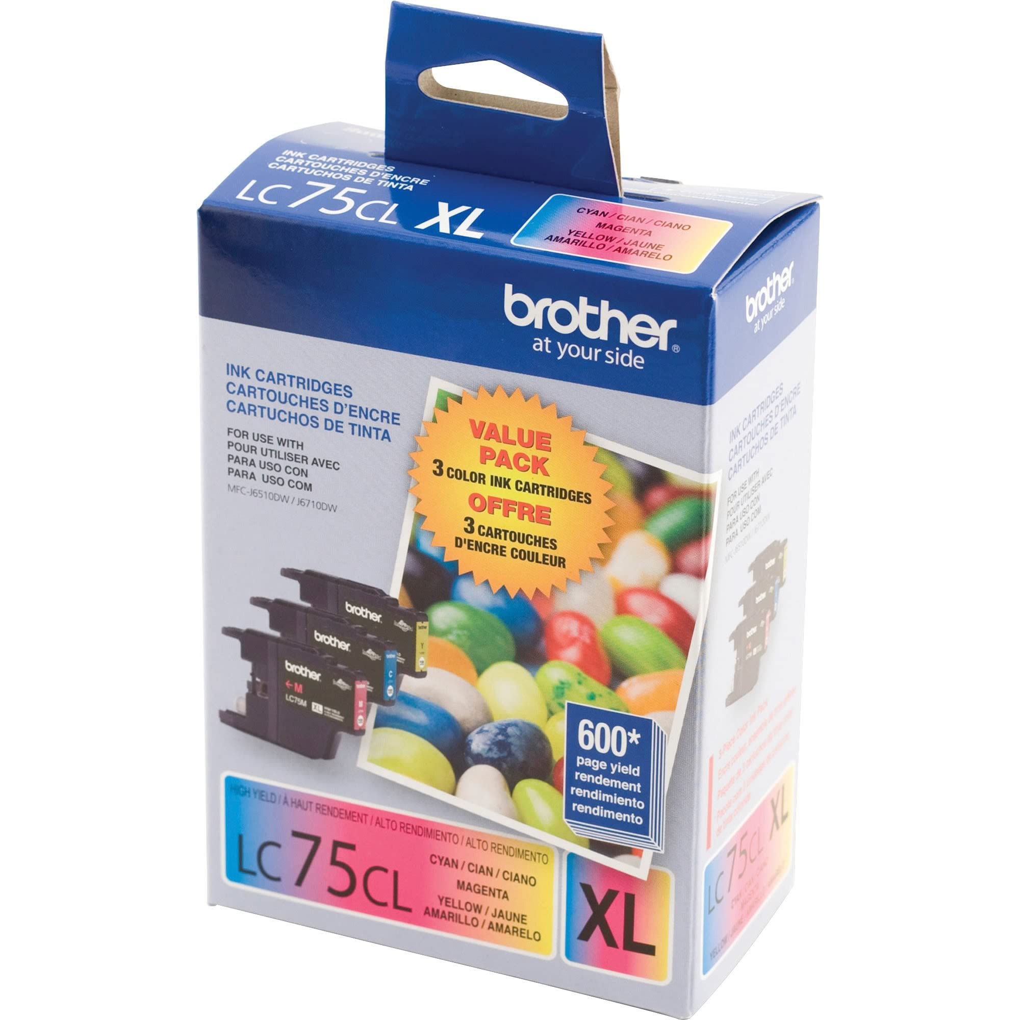 Brother LC753PKS XL High Yield 3 Pack - 1 Each LC75C, LC75M, LC75Y Ink, Yellow/cyan/magenta