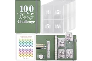 WAPAG 100 Envelope Money Saving Challenge Binder, Reusable A5 Money Budget Binder with Cash Envelopes, Funny Way Challenges Book to Save $5,050 (Army Green)