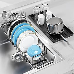 LIONONLY Small Dish Drying Rack in Sink, Extendable