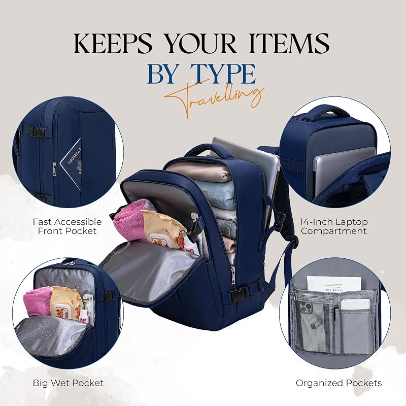 Mochila 40x30x20 para Ryanair Mochila Viaje Cabina Avion 40x20x25 con Multiples Compartimentos y Bolsillo Antirrobo Travel Backpack Hombre Mujer — foto 6 de 8