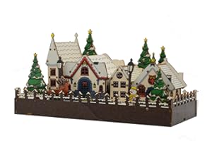 flangairy Christmas 3D Puzzles Decorations Wooden Laser Cut Christmas Village Houses with Lights Adults White Snow Scene Theme Small Town Indoor Mantel Table Desk Xmas Home Decor