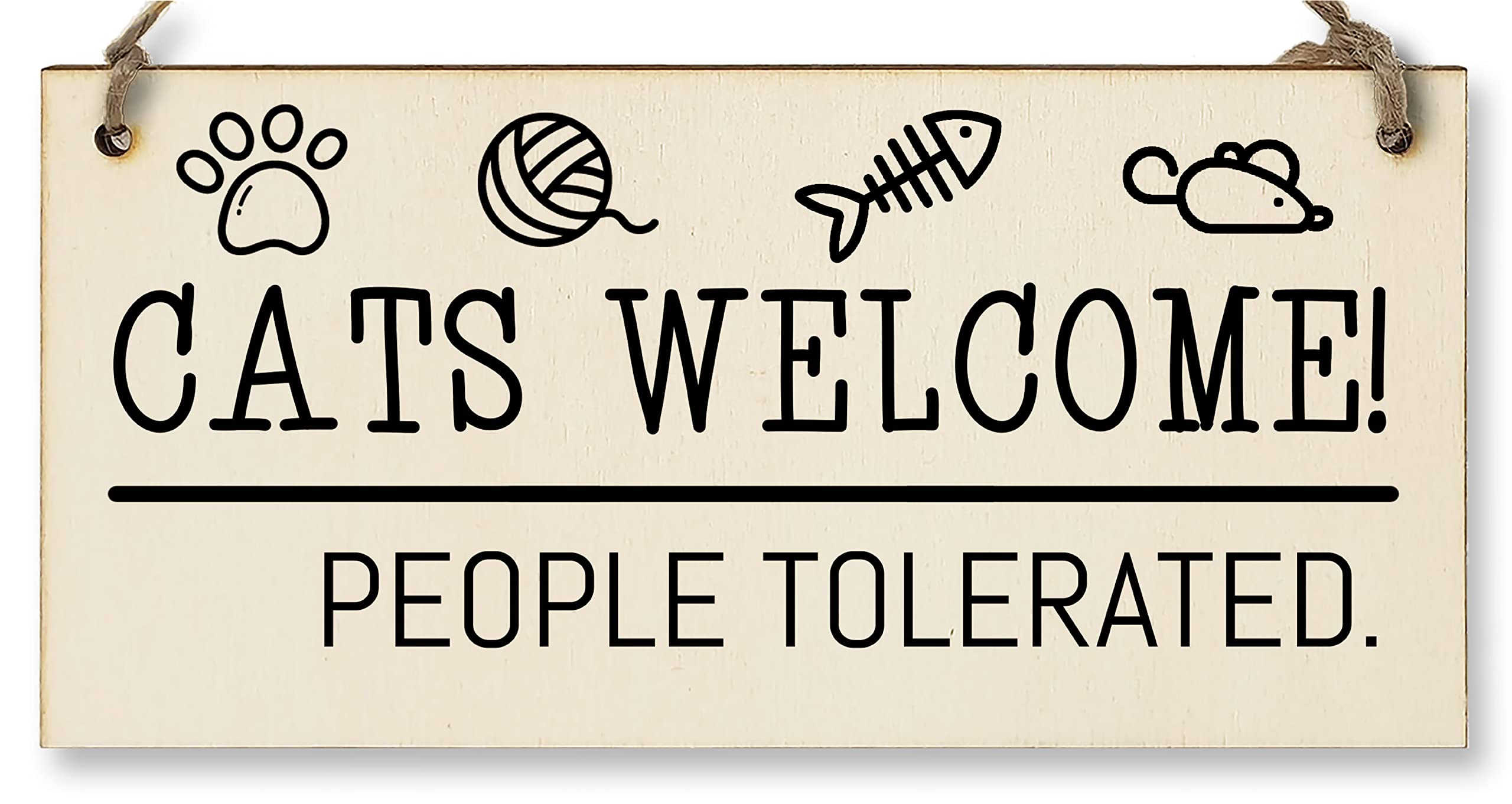 Handmade Wooden Hanging Wall Plaque Cats Welcome People Tolerated Funny Cute Sign Pet Lover Cat Mum Dad