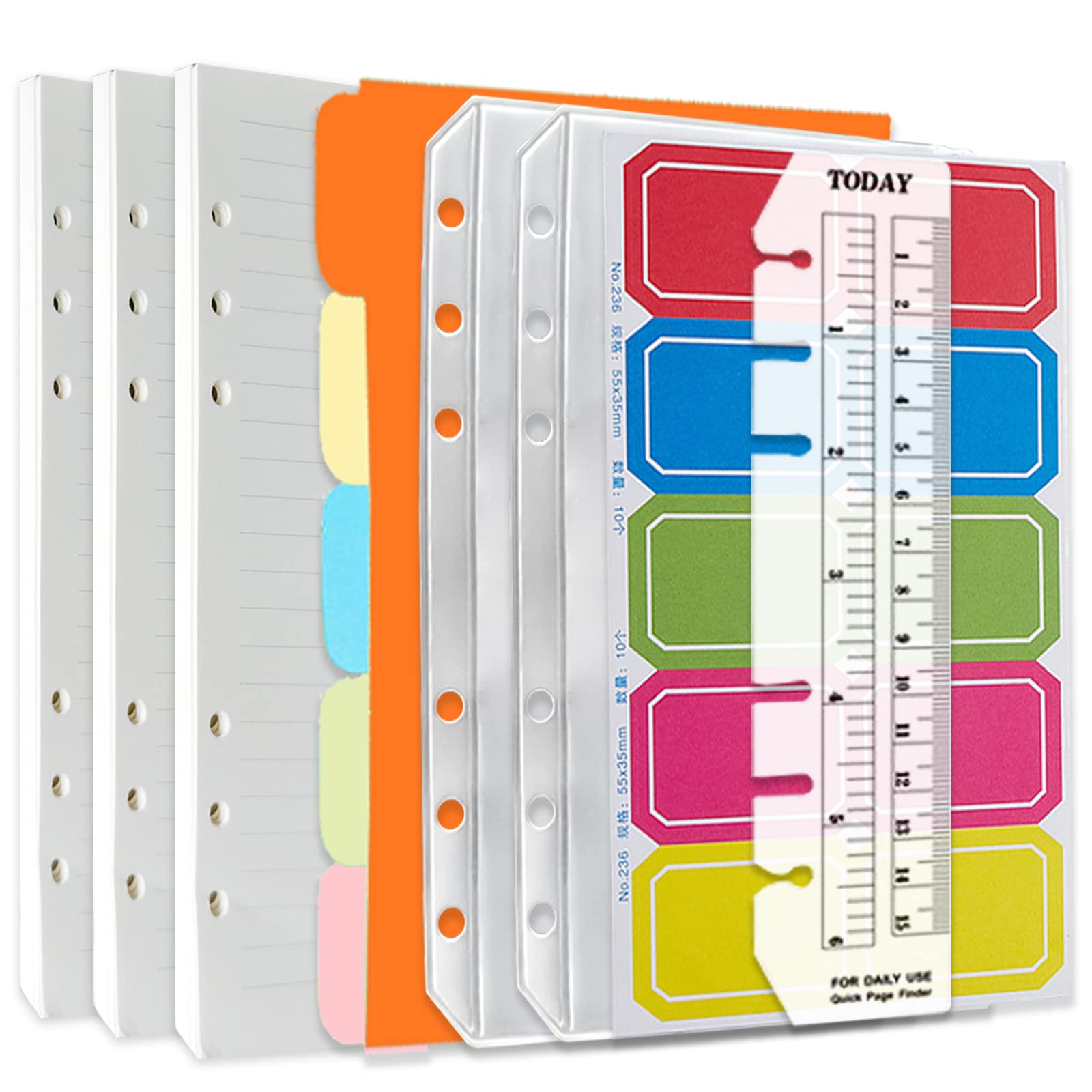 DY.2ten A6-135 Sheets (270 Pages) Graphic Paper Refills + 2 Zipper Pockets + 5 Dividers + Note Tabs + Ruler