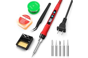 CRTSWEKER Soldering Iron Kit, 100W Soldering Gun with LED Digital Display, Adjustable Temperature 356-932℉ Solder Kit for Electronics, Includes Soldering Iron Tip, Solder Wire, Stand, Tweezers and Paste, Red
