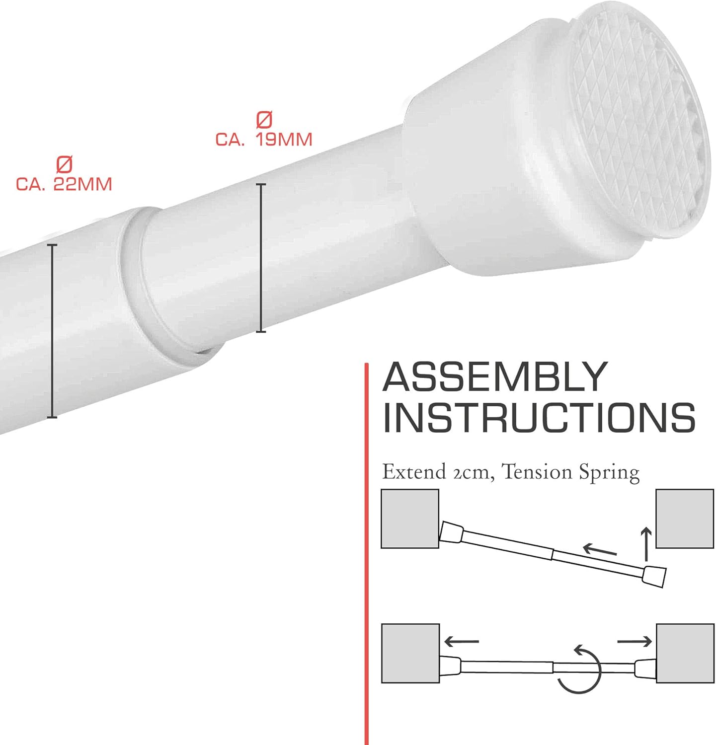 Bastone Per Tenda A Tensione Regolabile 130-218 Cm, Bianco, Montaggio Senza Trapano