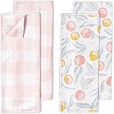 ELYN Microfiber Kitchen Dish Towel Set, Quick-Dry & Absorbent Waffle Weave Cleaning Towels, Set of 4 Kitchen Towels, Paper Towels Alternative (Oranges & Gingham)