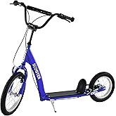 Aosom Youth Scooter Kick Scooter for Kids 5+ with Adjustable Handlebar 16" Front and 12" Rear Dual Brakes Inflatable Wheels