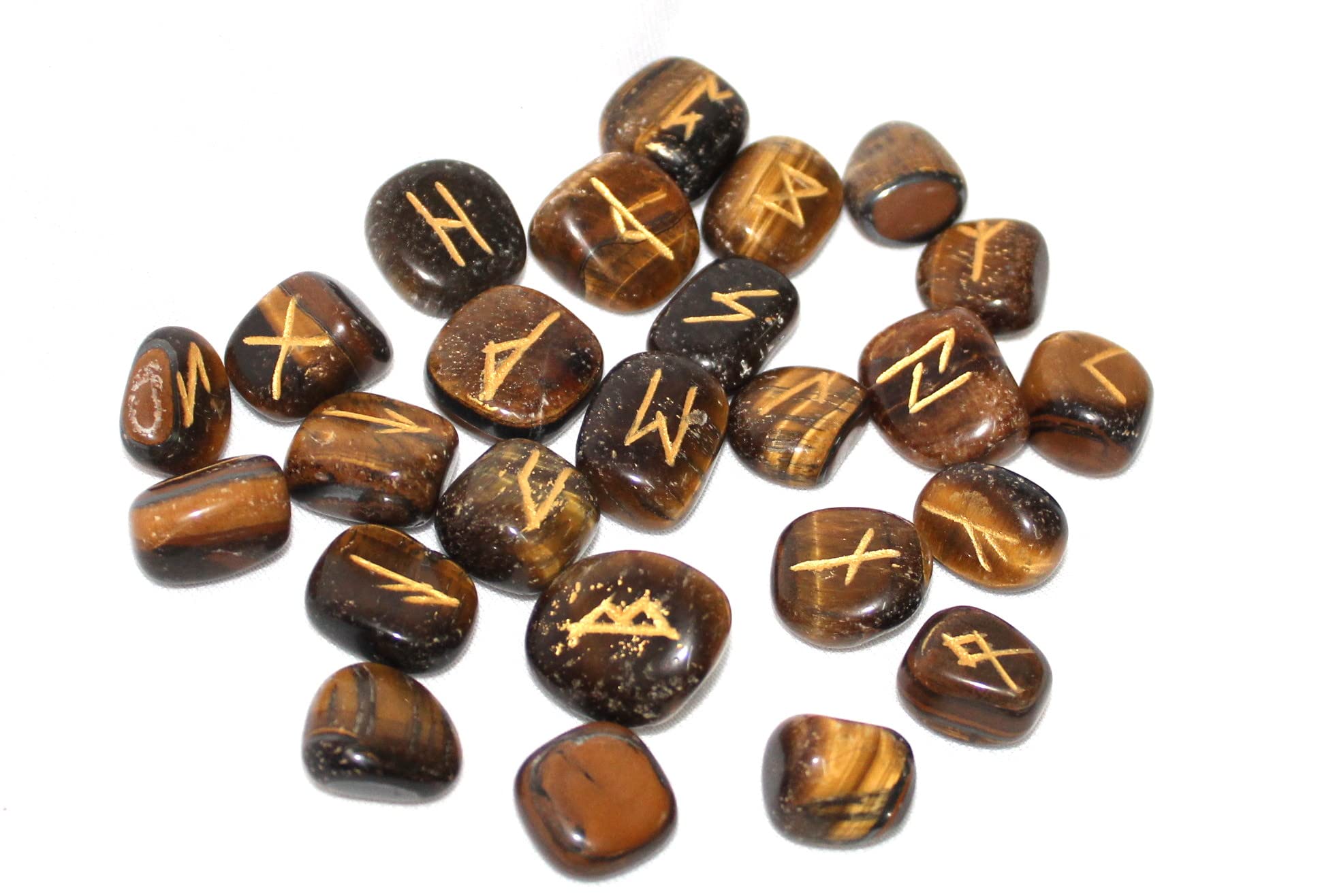 Jet International Tiger Eye Rune Stone Set Thick Tumbled Genuine Healing Positive Energy Love Spiritual Divine Psychic
