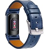 Nigaee Leather Bands Compatible with Fitbit Charge 6/Charge 5,Replacement Genuine Leather Straps for Women Men,Soft Leather A