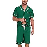 EA'S SECRET Men's 100% Cotton Pajamas Set Short Sleeve Button Down Notched Collar Sleepwear Lounge Pjs Set With Pockets