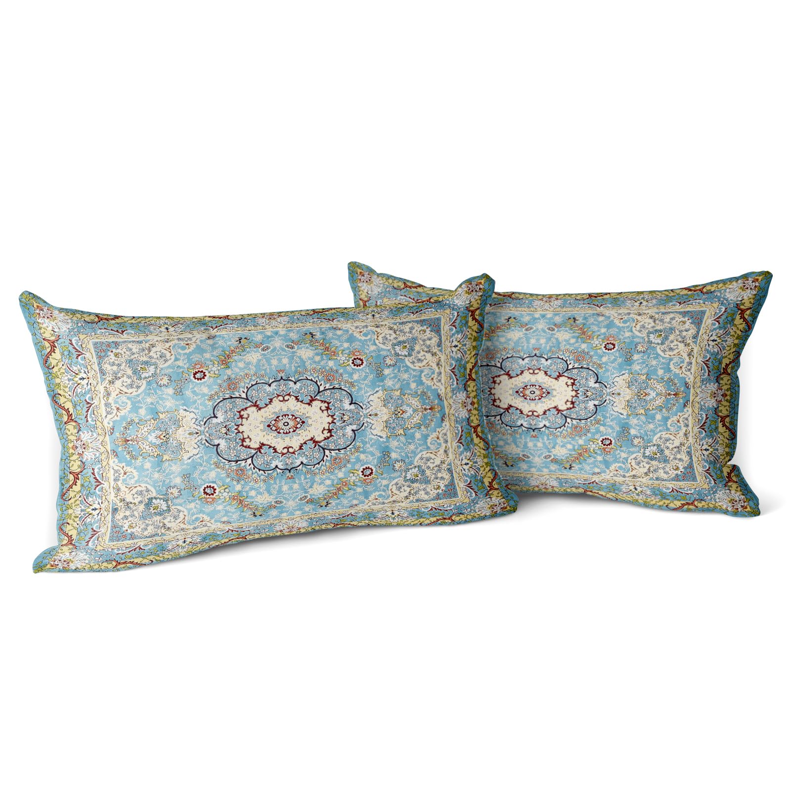 Snylcce Boho Throw Pillow Covers Set of 2 - Teal Antique & Vintage Design, Double-Sided Pattern - Soft Cushion Covers for Garden Couch, Sofa, Bed - Decorative 12x20 Inch Pillowcases
