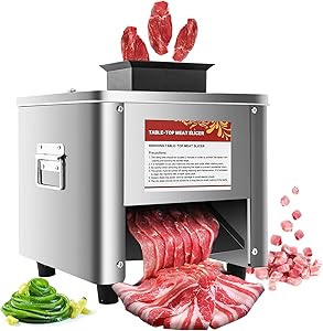 Moongiantgo Commercial Meat Cutter Cutting Machine 331 LB/H 850W Electric Stainless Steel Meat Slicer Meat Strips Grains Easy to Clean for Restaurant Supermarket Hot Pot (5mm Blade, Single Feed Inlet)