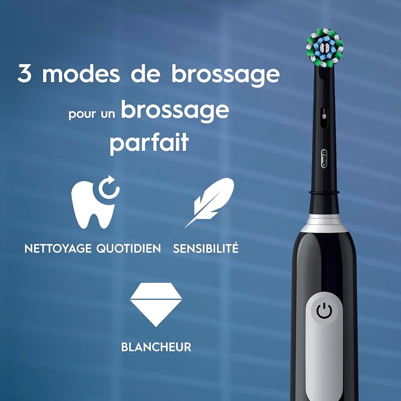 Brosse à Dents Electrique Pro 1 avec Brossette de Rechange, Noire