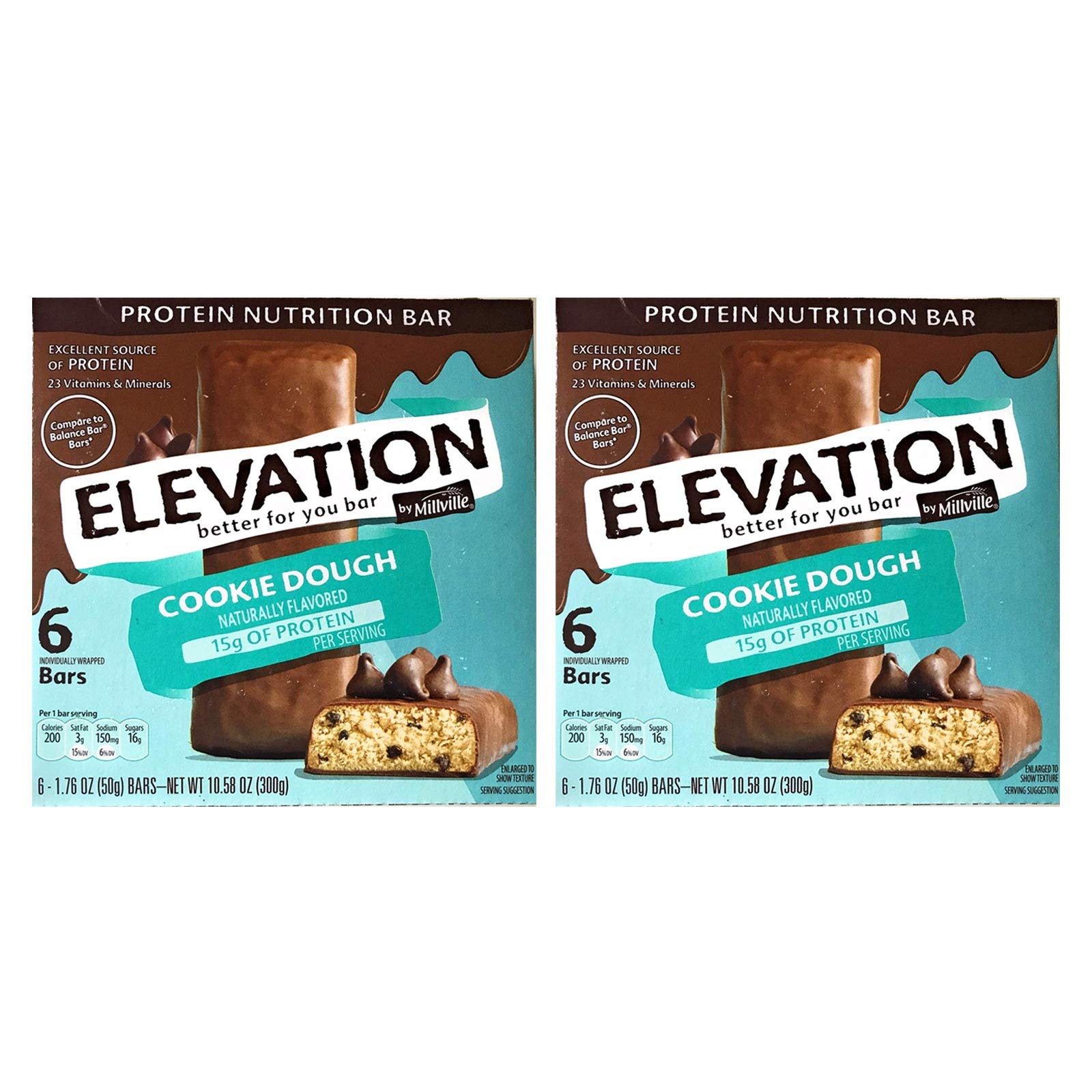 Millville Elevation Protein Bars Snack Endulgent Treat 1.4oz Bars 5g Protein (Cookie Dough, 2 Pack (12 Bars))