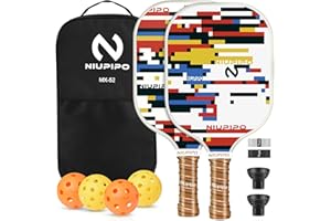 niupipo Pickleball Paddles, Pickleball Paddles Set of 2, Fiberglass Surface, Polypropylene Honeycomb Core, Cushion Grip, Lightweight Pickleball, Portable Carry Bag