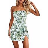 Women's Sexy Tube Dress Summer Y2K Floral Print Strapless Bodycon Mini Dress Date Night Party Club Bandeau Short Dresses