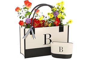 OATALY Embroidered Canvas Tote Bag with Zipper Pockets - Ideal Gift for Mom, Teacher, Sister