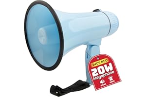 MyMealivos Portable Megaphone Bullhorn 20 Watt Power Megaphone Speaker Voice and Siren/Alarm Modes with Volume Control and St