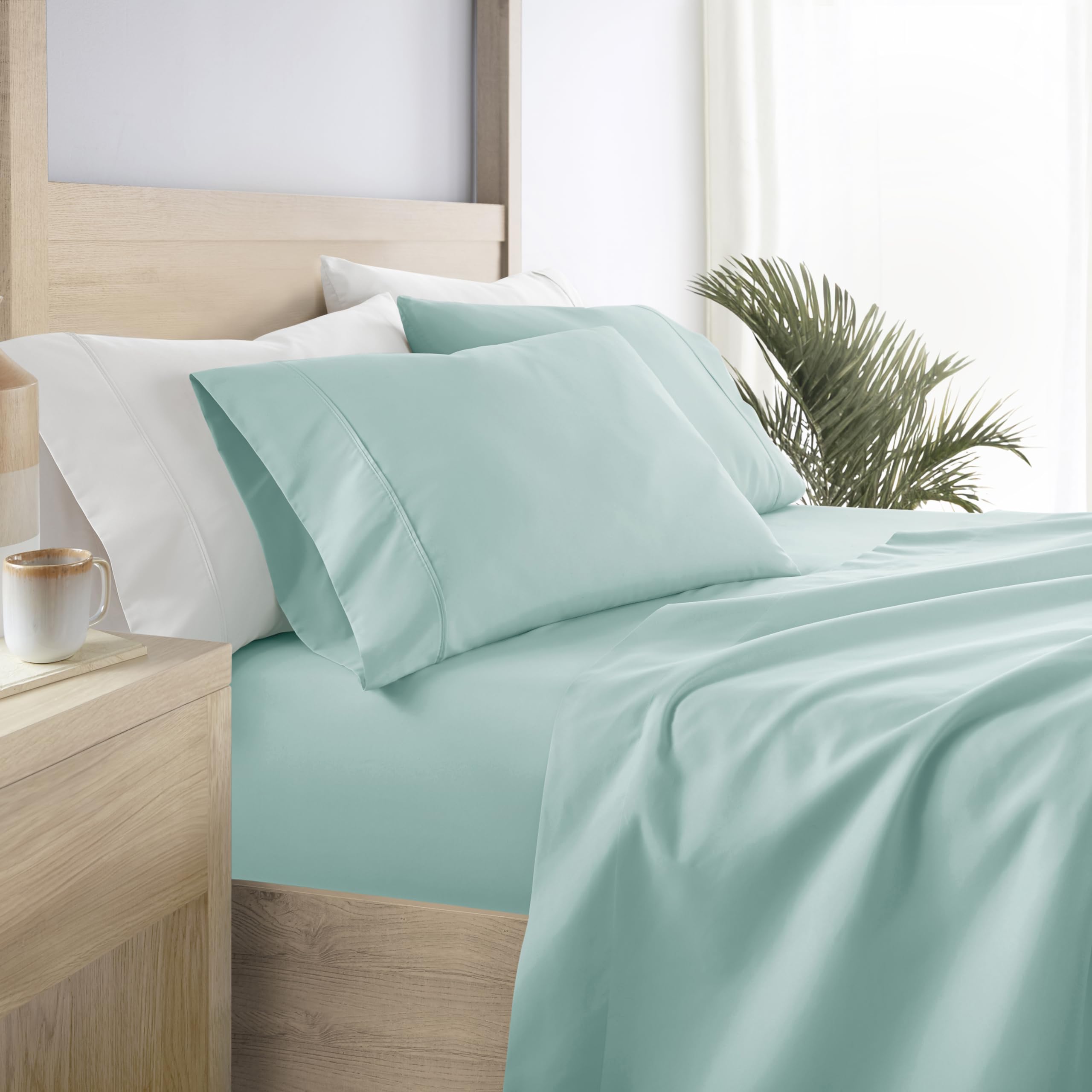 Linen Market Double-Brushed Microfiber Queen Sheet Set 4 Piece – Oeko-TEX Certified Ultra Soft & Wrinkle-Free - 16" Deep Pocket Sheets - Easy Care Queen Size - Aqua