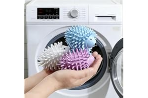 3Pack Reusable Dryer Buddies for Laundry – Hedgehog Anti-tangling and Stain-Removing Dryer Balls (Purple-Blue-White)