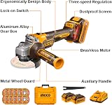 Ingco 115mm Cordless Brushless Angle Grinder 20V 9000RPM 2x4.0Ah Battery Set view 3