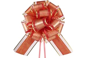 HSXJJ 6 Pieces Pull Bow Wrapping Pull Bows for Wedding Baskets,Party Birthday Gift Wedding Ribbon Bows for Wrapping Boxes or Flower Decorations, Valentine's Day Gift Decorations (Red)