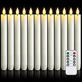 Meigic 12 Pcs Flameless Taper Candles with Remote Timer, Battery Operated Window Candles, White Plastic LED Candlesticks, for Wedding Halloween Christmas Church Decor, 9.6 inches