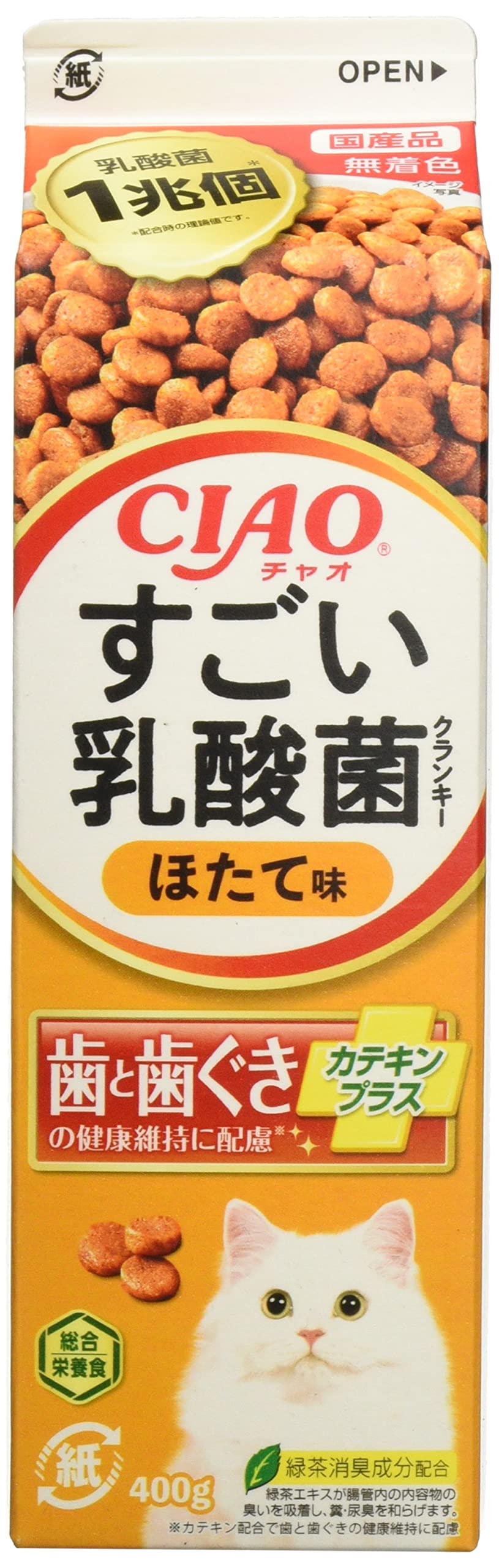 いなばペットフード チャオ すごい乳酸菌 クランキー 牛乳パック ほたて味 400gの商品画像