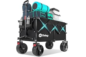Sekey 220L Wagons Carts Foldable with Big All-Terrian Beach Wheels, Collapsible Heavy DutyWagon with Cup Holders, Extra Large Folding Wagon,Foldable Wagon for Camping, Garden, Sports. Black
