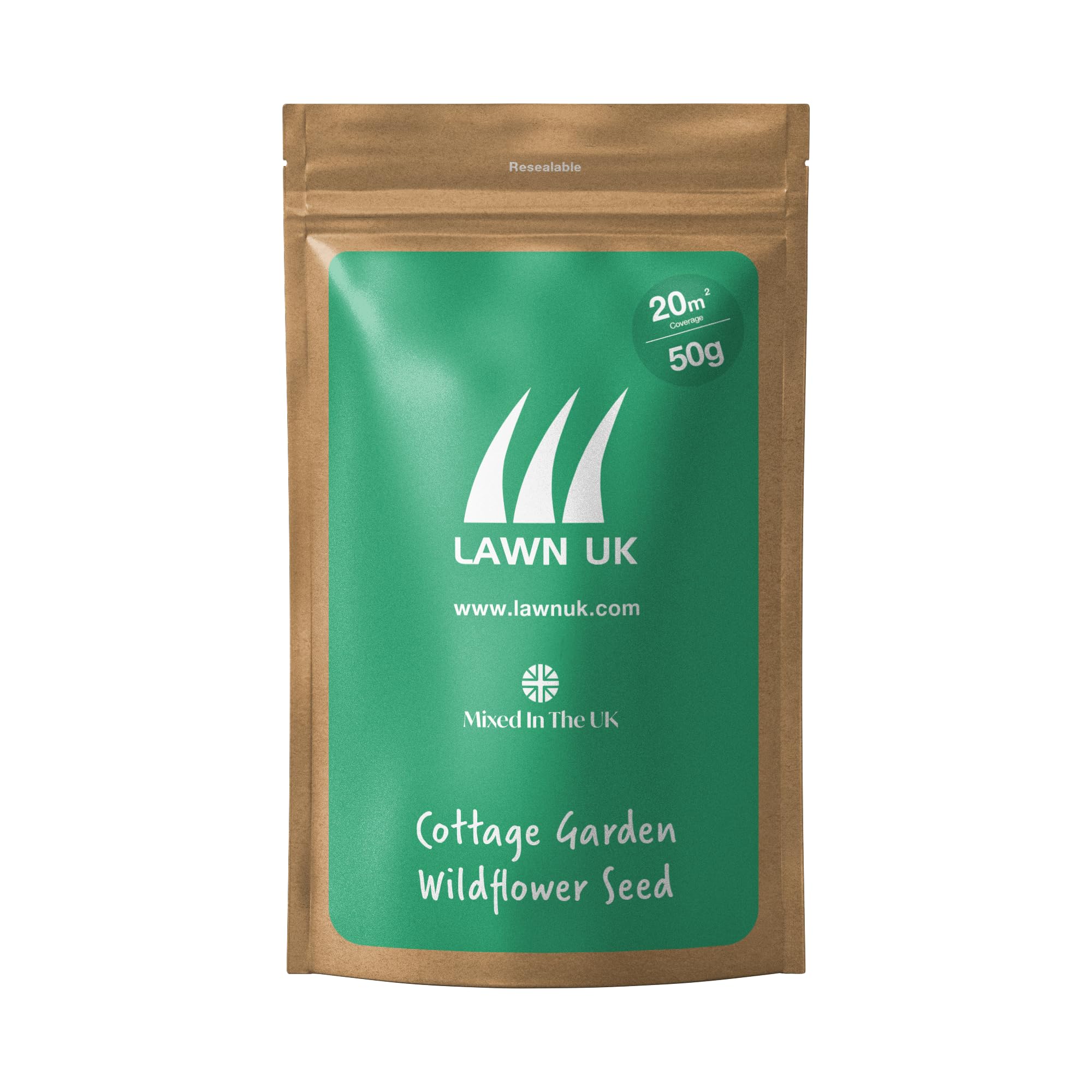 Wildflower Cottage Garden Seed Mix Lawn UK - 50g - 20sqm Coverage - Easy to Sow & Grow - Alyssum, Cornflower, Californian Poppy & More