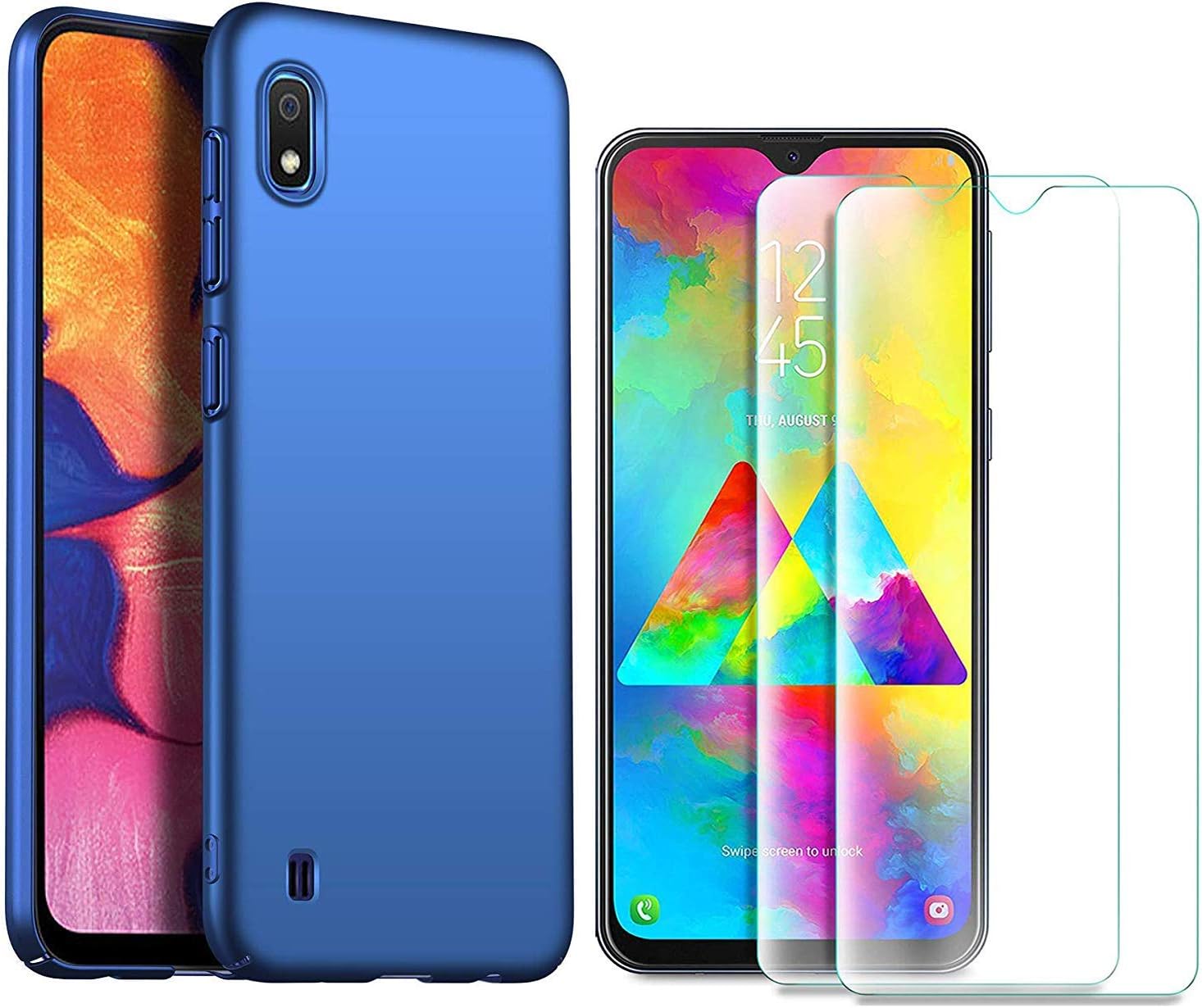 MYLBOO Compatible with for Samsung Galaxy A10 case Samsung A10 Screen Protector, [3 in 1] Back Cover [Ultra-Thin] [Anti-Drop] [Shockproof] Hard case + [2 Pack] 9H Tempered Glass for Galaxy A10 (Blue)