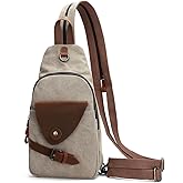 KL928 Canvas Sling Bag Crossbody Backpack Shoulder Casual Rucksack for Men Women,Khaki