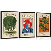 3Pcs Japanese Vintage Okinawa Wall Art Japanese Bonsai Tree Painting Kilmarnock Weeping Willow Picture Wall Decor Japan Red C