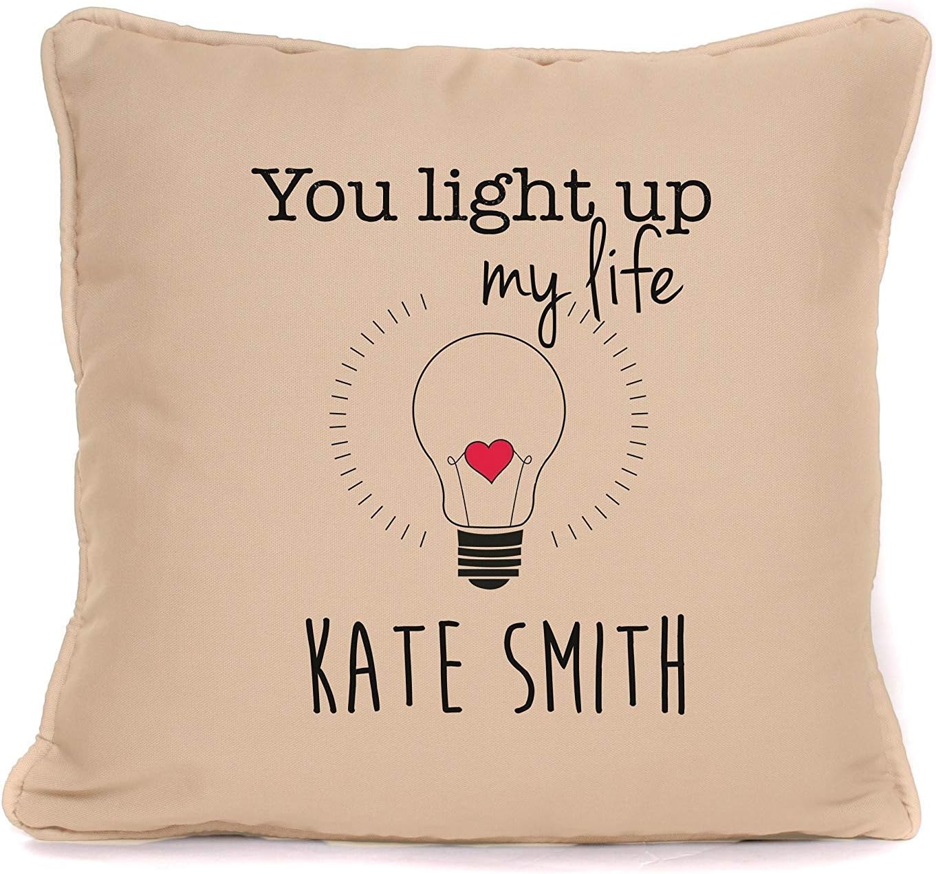 Personalised Piped Cushion Cover | 'You Light Up My Life' Throw Pillow | Anniversary Wedding Valentine Day Gift for Him, Her, Couple, Girlfriend, Boyfriend, Husband, Wife | 18x18 Inch