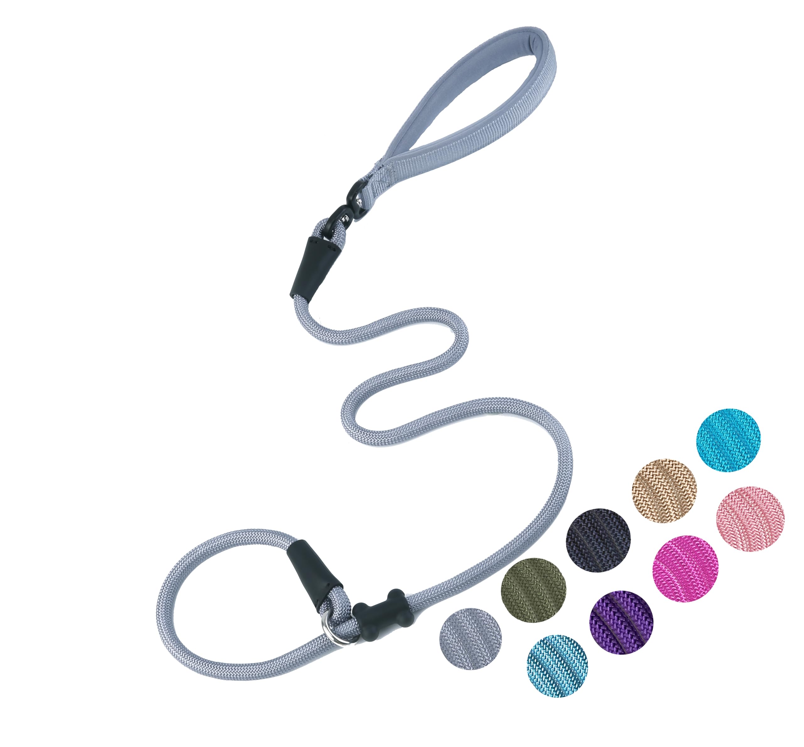 Slip Lead Dog Leash Strong Nylon Rope Leash with Comfortable Handles and Walking Training Lead for Small Medium Large Dogs (Grey, 1/2"×4ft) — image 1