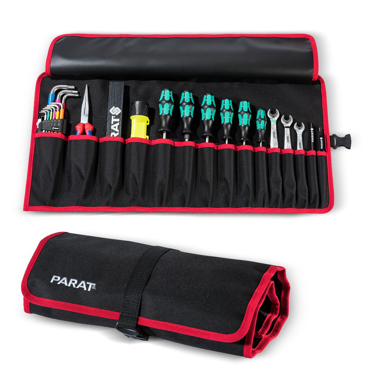 PARAT Basic Roll-Up Case 15 | Roll Bag for 15 Tools Made of Nylon | Compact Tool Bag with Buckle | Empty Tool Roll for Craftsmen | Premium Tool Bag Black