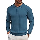 COOFANDY Men's Knit Polo Shirts Long Sleeve Casual Button Down Ribbed Polo Shirt Fashion Golf Shirts