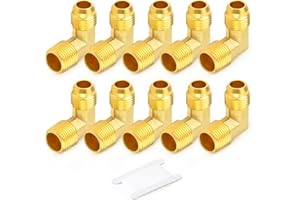 GASHER 5PCS Brass Tube Fitting Elbow Adapter 3/8 Inch Flare x 3/8 Inch NPT Male Pipe