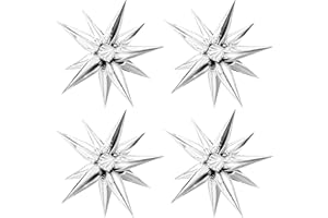 Moukiween 50 Pcs Explosion Star Foil Balloons- 12 Point Star Balloons,Silver Starburst Cone Mylar Balloons Spike Balloons for Party Supplies Christmas Birthday Wedding Baby Shower Photo Booth