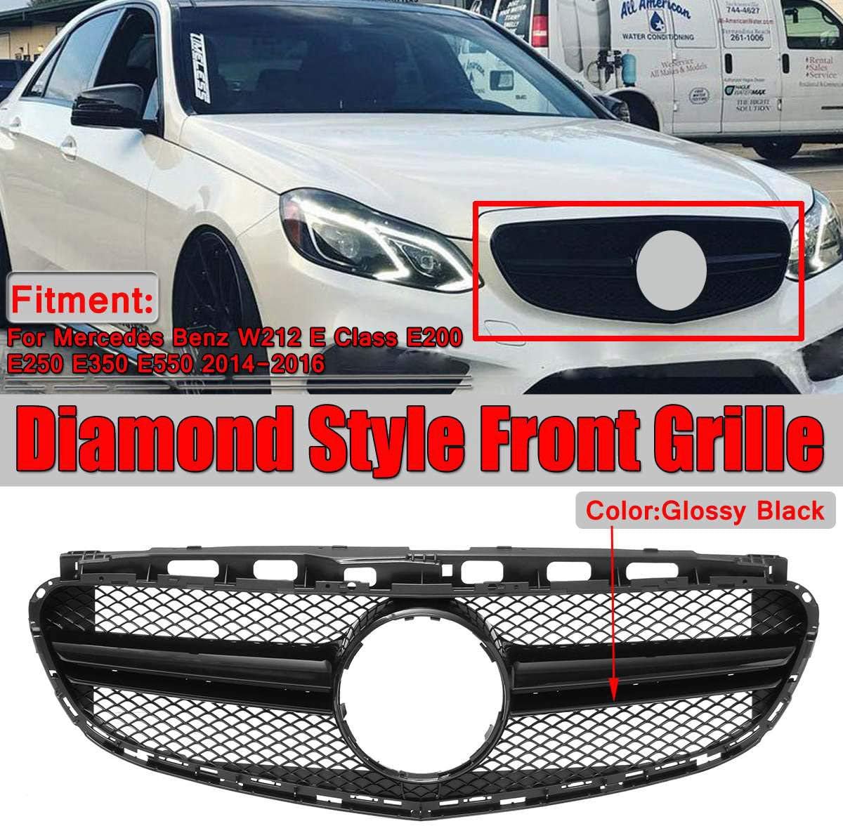 LSYBB Diamond Front Grille E63 Look Style Grill for Mercedes Benz W212 E-Class E200 E250 E350 E550 2014 2015 2016,Black