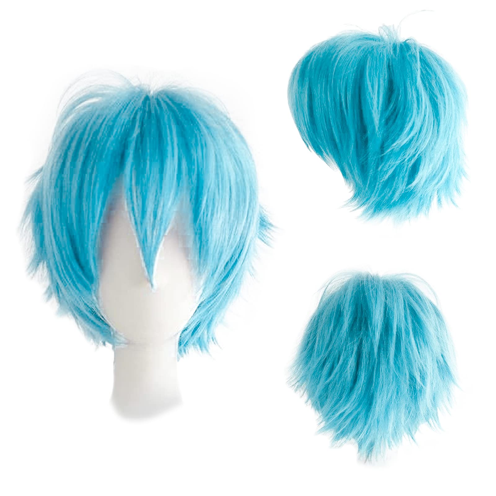 Gairyan Short Blue Cosplay Wig - Unisex Anime Cosplay Wigs for Women/Men, Straight Fluffy Wig for Costume, Theme Party, Fancy Dress, Halloween, Comic-Con Costumes Accessories, Sky Blue