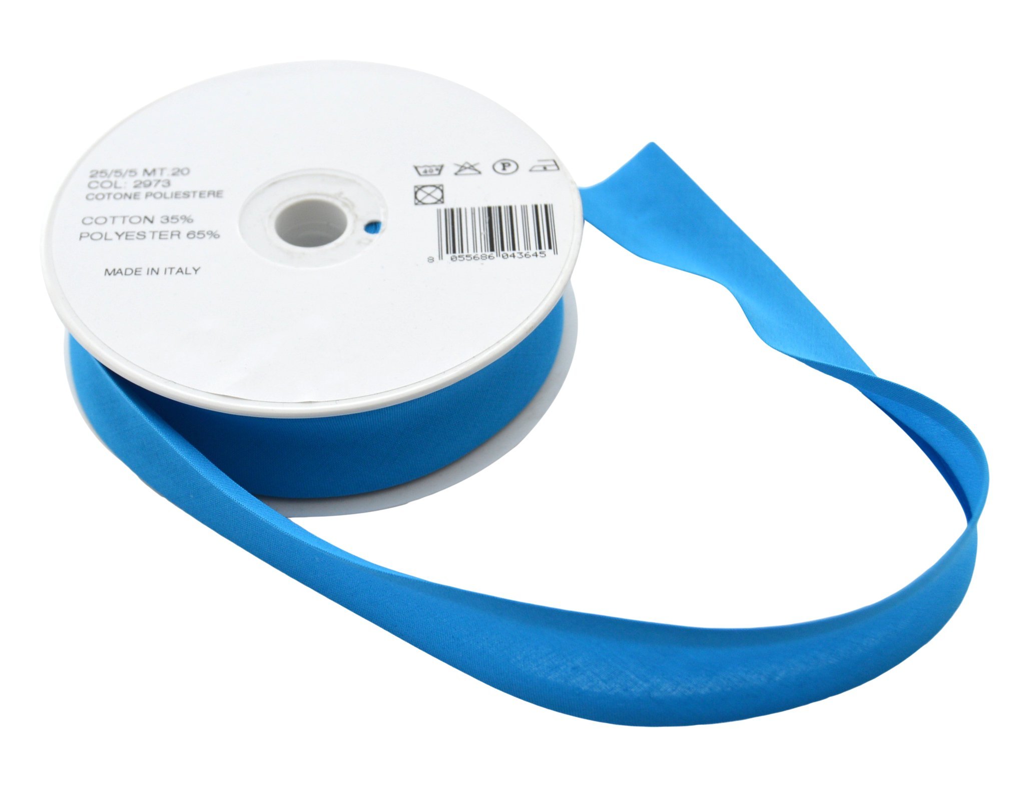 Trimz Polycotton Bias Binding Tape - 25mm x 20m Roll - 35% Cotton 65% Polyester Single Fold Bias Tape for Sewing and Quilting - Peacock Blue — image 1