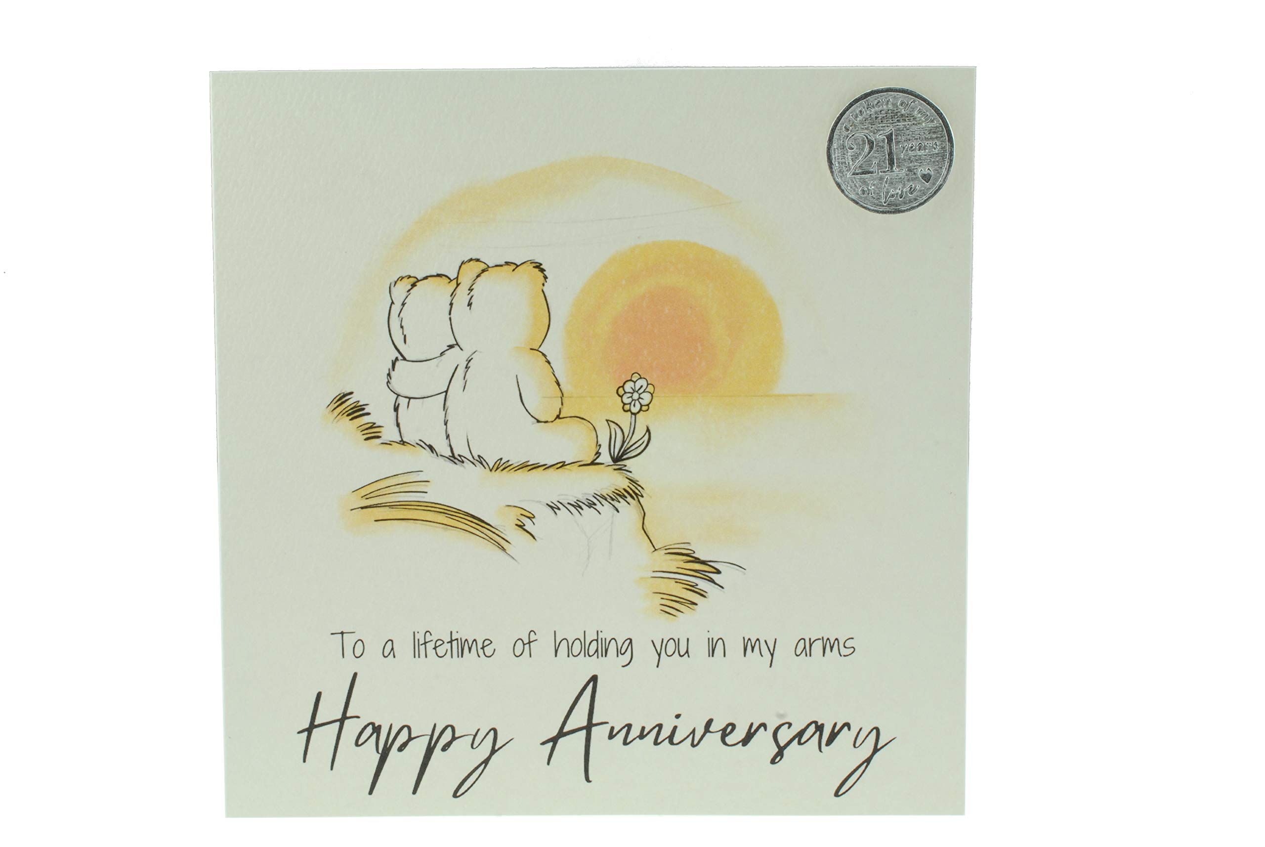 Cute 21 Year Anniversary Card, Sunset Bears – Free Metal 21st Anniversary Love Token Gift (gc-annisunset21)