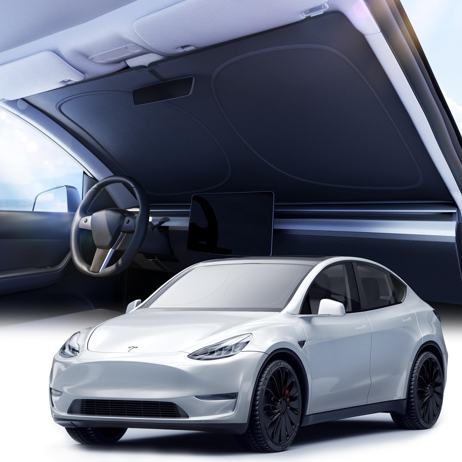 Photo 1 of 2025 Nmoiss Car Windshield Sun Shade [Dot Matrix Reflective Coating] Extended Edge No Light Leakage Design Cooling Protect Car Interior from UV Damage Medium