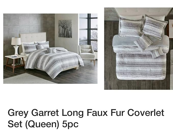 Amazon Com E E Linen Co Ltd Grey Stripe Long Fur Queen Coverlet