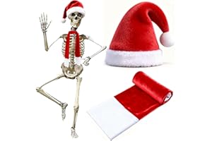 DOMKIER 12 ft Skeleton Christmas Costume Set Giant Sized Skeleton Outfit Includes Santa Hat and Scarf Festival Holiday Garden Outdoor Decoration